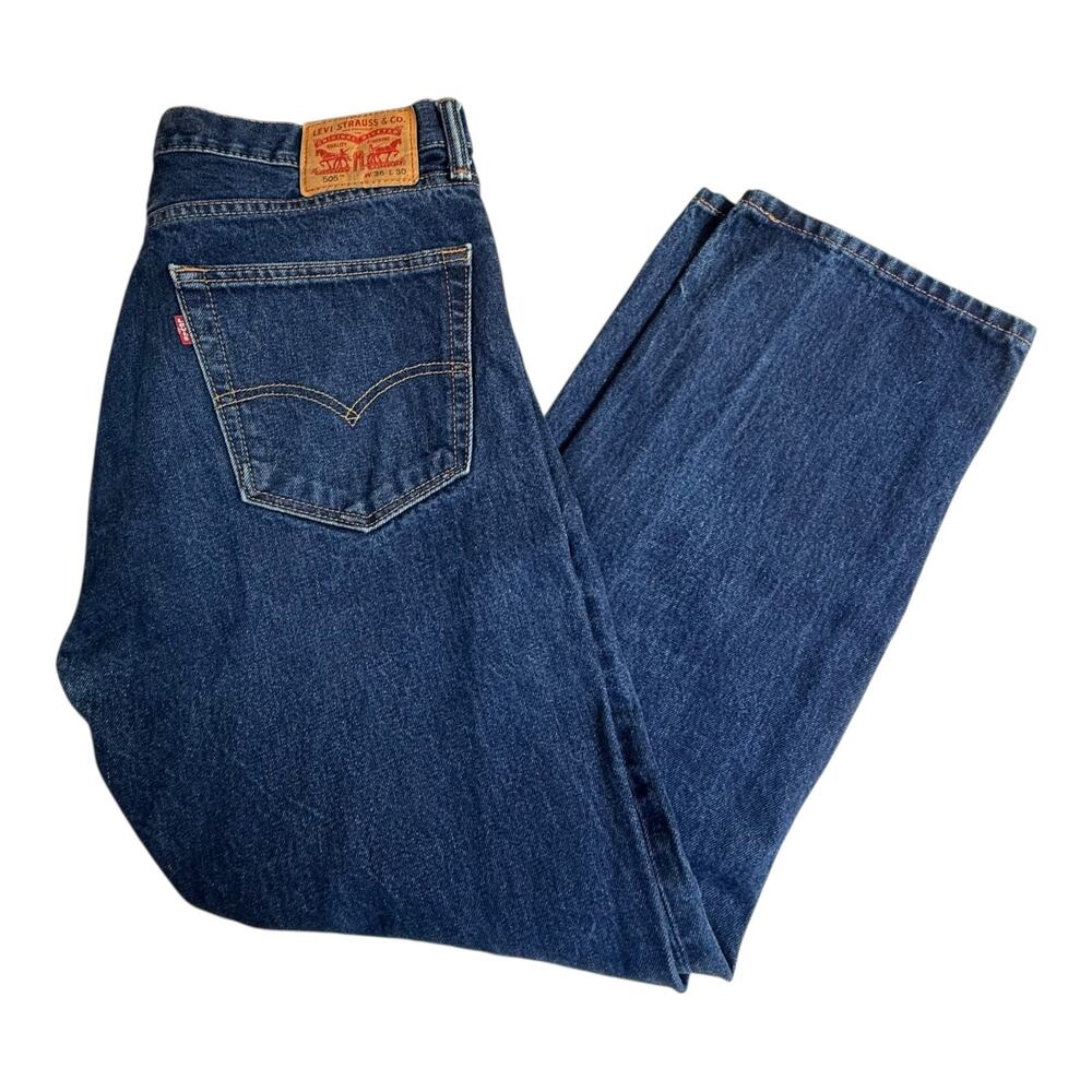 VTG Levi's 505 JEANS Denim Blue Men 36x30 Regular Straight Leg Stretch Dark Wash